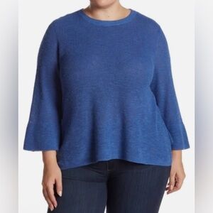 Eileen Fisher Chartreuse Blue Merino Wool Women's Sweater, 3/4 sleeves size S